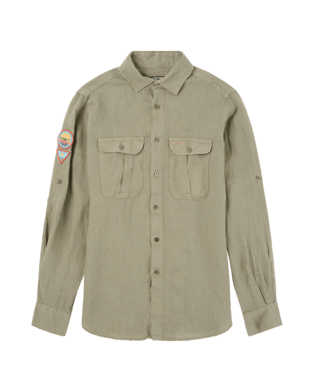Safari Linen Shirt Mens Olive Ash