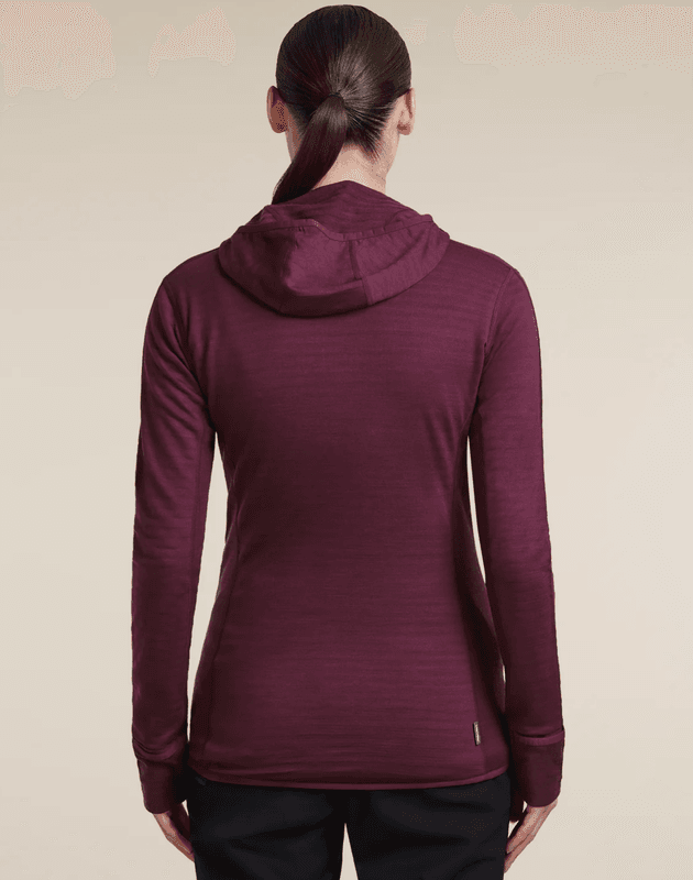 Icebreaker Women's Merino 300 RealFleece Descender Long Sleeve Zip Hoodie Dark Berry